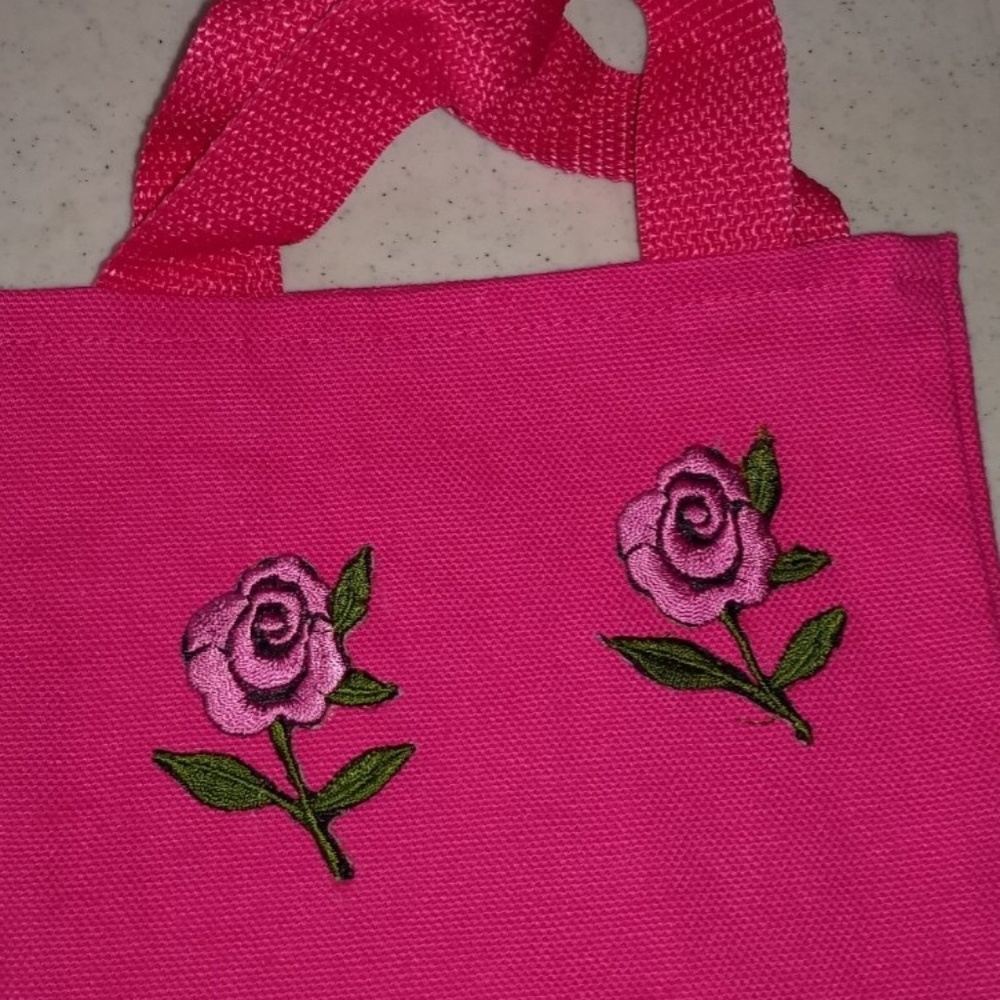 hand made gift bad with roses on it pink